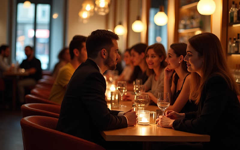 Participantes en un speed dating en un bar de Madrid durante un evento para singles